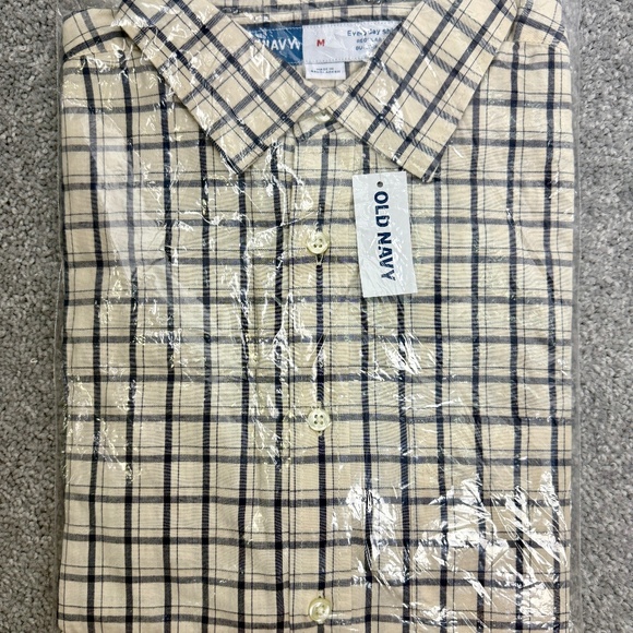 Old Navy Everyday Shirt NWT Mens Size M Blue/cream Plaid Long Sleeve - Picture 3 of 16